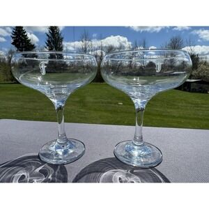 Set of 2 Pasabahce Coupe Glasses Monogram Champagne Cocktail 5.5" EUC!